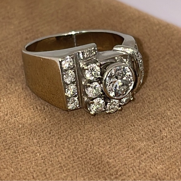 Heavy Solid 14K White Gold Natural +/- 2.00CTW Diamond Bezel Antique Ring Custom - Picture 5 of 17
